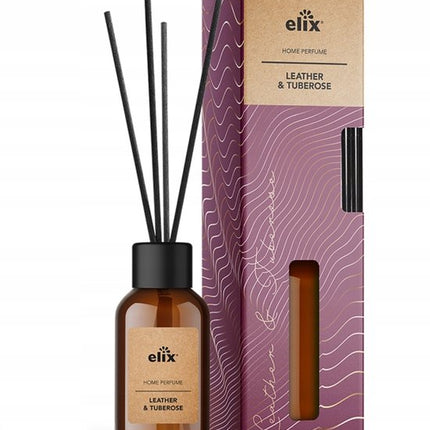 Elix - Geurstokjes Diffuser - Luchtverfrisser - Interieur Parfum - Reed Diffuser - Luxe Huisgeur 45 Dagen - Elegante Woonkamer, Slaapkamer & Kantoor Geur - 125ml - Leather & Tuberose