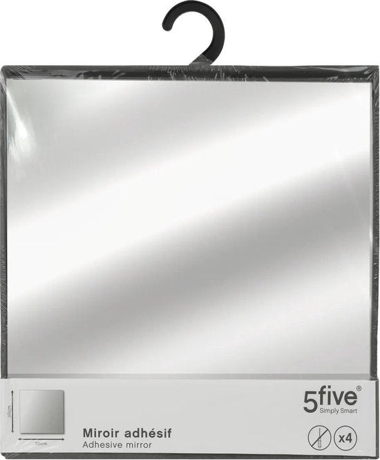 5Five Klebespiegel Fliesen - 4er-Set - Glas - selbstklebend - 30 x 30 cm - Quadrate - Wand/Tür