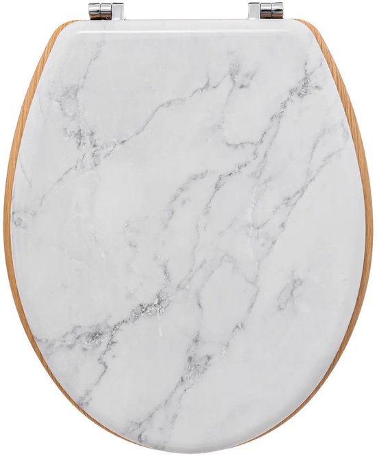 5Five Toiletbril Rome - wit marmer print - MDF hout - universeel - standaard wc bril