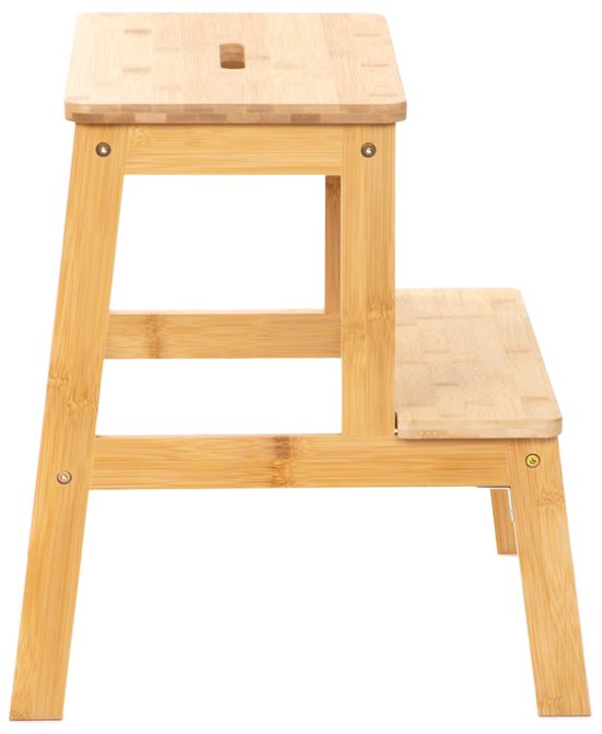 HOMLA - Stapelkruk met trede - Bamboe Natuurlijk - 42,7 x 40 x 49,6 cm