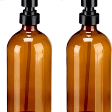 Flessenpomp - Dispenser - Set van 2 - Rond - Kristal Dispenser met Zwarte Pomp - 500 ml - 7.4 x 9.5 x 21.4 cm - Bruin-Zwart