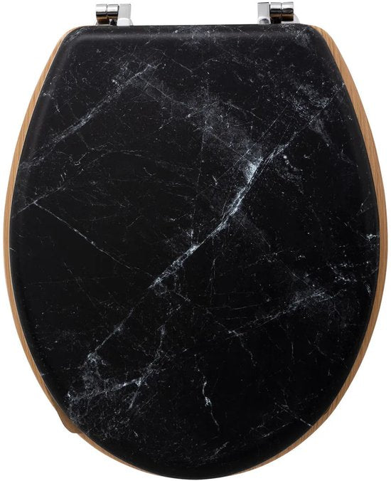 5Five Toilet Seat Rome - Black Marble Print - MDF Wood - Universal - Standard Toilet Seat