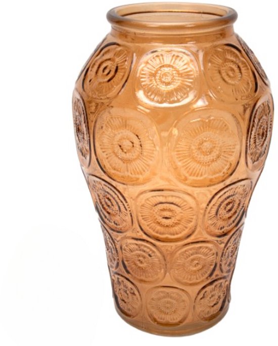 MPLCo glazen vaas met reliëf bloemenpatroon – transparant bruin, 24 cm