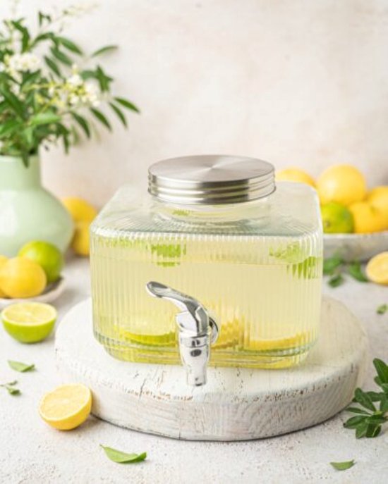 MPLCo glazen drankdispenser met kraantje – 3 liter, geribbeld glas – foto 3