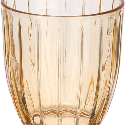 Waterglas - Cocktailglas - Sapglas - Geribbeld Drinkglas - Gestreept Glas - Set van 6 - Vintage Waterglas - 300ml - 8.5 x 8.5 x 9.5 cm - Amber