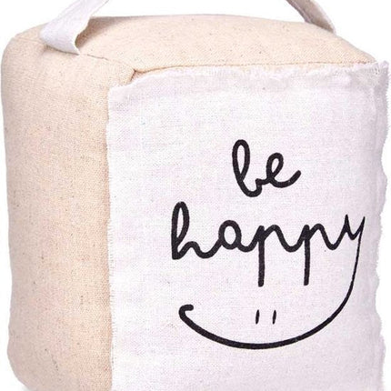 Giftdecor Deurstopper - 1 kilo - beige - canvas - Be happy - 14,5 x 16 x 19 cm