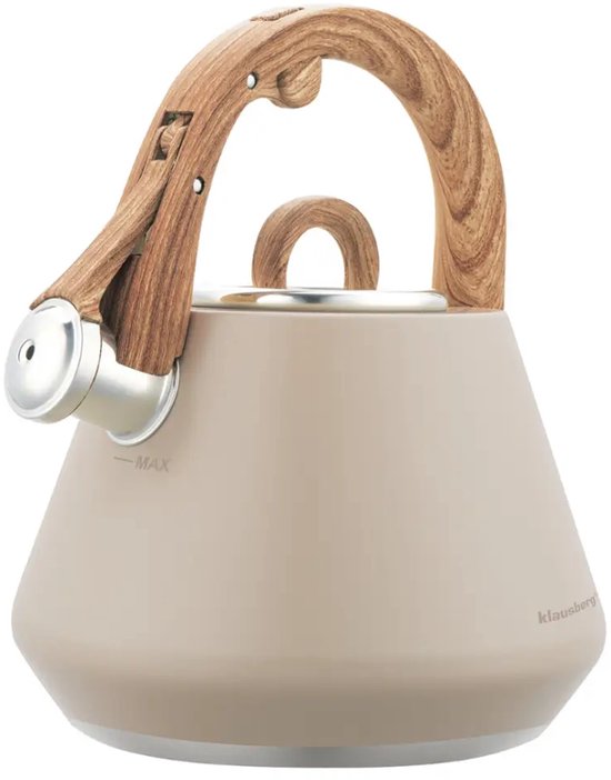 Klausberg 7950 - Fluitketel met fluit - 2.5 liter - RVS - beige - houten handvat (kopie)