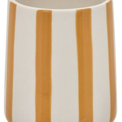 Tandenborstelhouder Strio hoog -10 cm Keramiek Tarwe – Stijlvol Badkameraccessoire - Badkamerbeker - Tandenborstelbeker - Keramisch - Gele Strepen - Geel