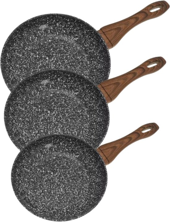 Kinghoff koekenpannenset 3-delig – marble grey, Ø 20, 24 en 28 cm, inductie