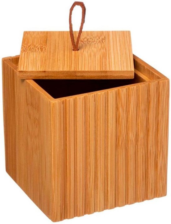 2 bamboe organizerpotten met deksel voor watten en make-up