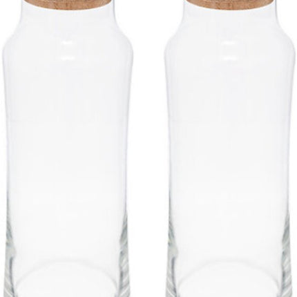 Schenkkaraf - Glazen Waterkaraf - Slanke Karaf Bronwater - Transparante Glazen - Set van 2 - Slank en Rond - 1L - 25 cm Hoog