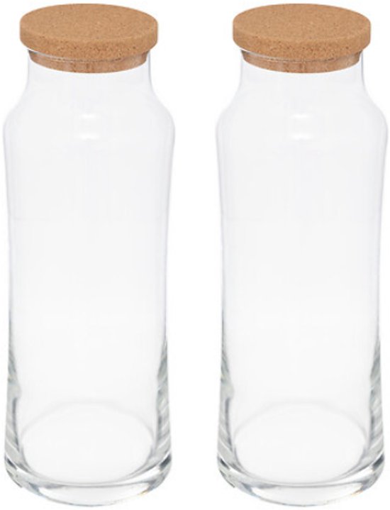 Schenkkaraf - Glazen Waterkaraf - Slanke Karaf Bronwater - Transparante Glazen - Set van 2 - Slank en Rond - 1L - 25 cm Hoog