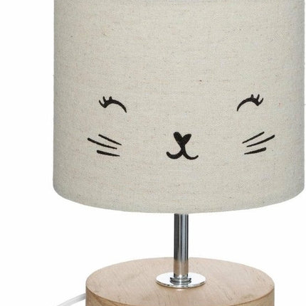Atmosphera Nachtlampje kat - voor kinderen - grijs - linnen - D15 x 21 cm - Tafellamp/bureaulamp