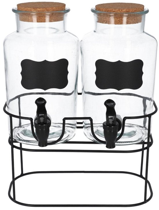 Homla Allos drankdispenser set van 2 – 2 x 2 liter glas met standaard