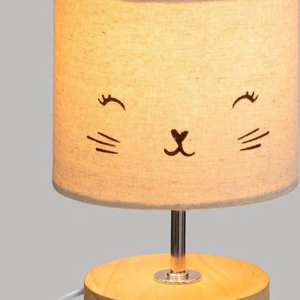 Atmosphera Nachtlampje kat - voor kinderen - grijs - linnen - D15 x 21 cm - Tafellamp/bureaulamp