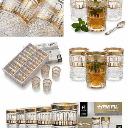 Marokkaanse Theeglazen Set - 12 Stuks - Thee Glazen - Oosterse Theeglazen met Goud Motief - voor Muntthee, Koffie en Desserts - 160 ml