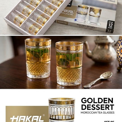 Marokkaanse Theeglazen Set - 12 Stuks - Thee Glazen - Oosterse Theeglazen met Goud Motief - voor Muntthee, Koffie en Desserts - 160 ml