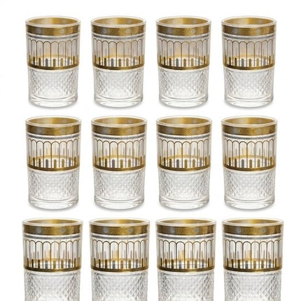 Hakal - Sultana Arabische Theepot & Marokkaanse Theeglazen Set - 1.8L - RVS Theepot - 12 Theeglazen 160ml - Goudkleurig Motief