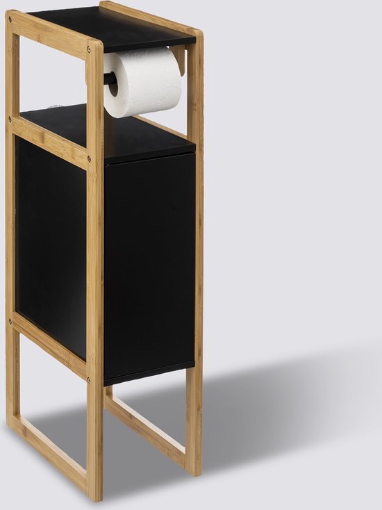 Toiletrolhouder Natureo met reserverolkastje – zwart met bamboe, 80 cm hoog – foto 11