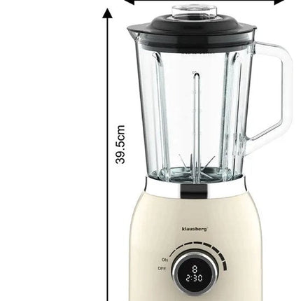 Klausberg - Blender - Smoothie Maker met LED Display - IJscrusher - Glazen Blender met 6 RVS Messen - Smoothie Blender met Timer - Keuken Blender 8 Snelheden - Crushed Ice Mixer - 1.5L - 600W - Crème