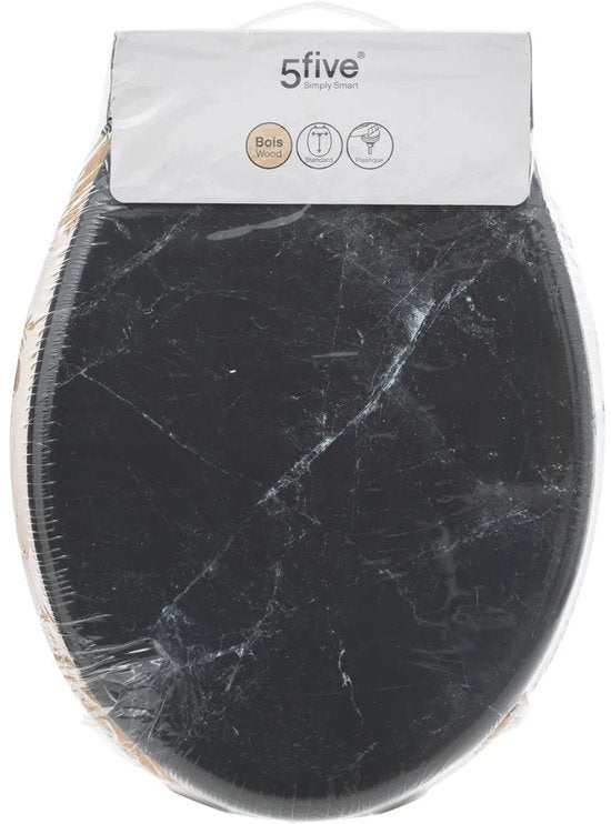 5Five Toilet Seat Rome - Black Marble Print - MDF Wood - Universal - Standard Toilet Seat
