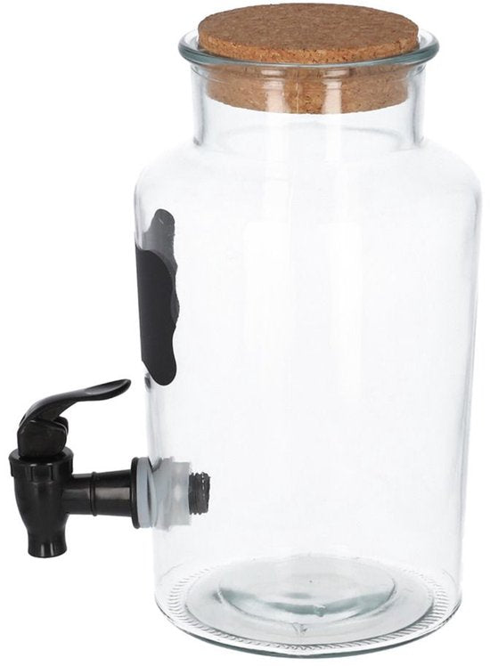 HOMLA - Allos Drankdispenser - Sapdispensers - Drankcontainer - Set van 2 - Waterdispenser met Metalen Standaard, Dubbele Kraan & met Kurkdeksel - 2 Liters - Transparant
