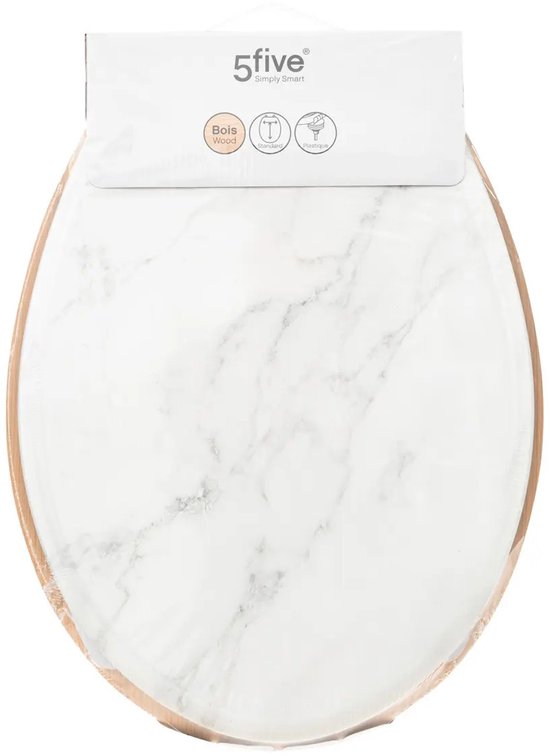 5Five Toiletbril Rome - wit marmer print - MDF hout - universeel - standaard wc bril