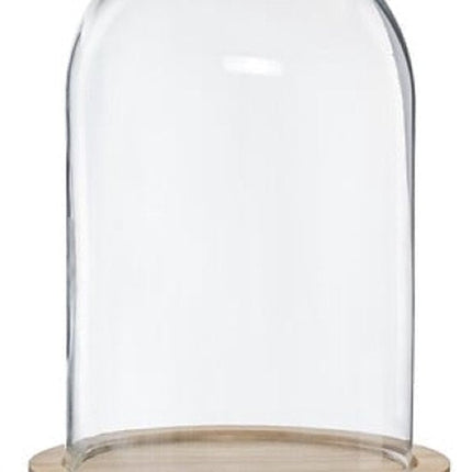 Glazen Cloche - Glazen Stolp - Glas Dome - Set van 2 - Decoratieve Stolp met Houten Voet - 18 x 25 cm - Transparant