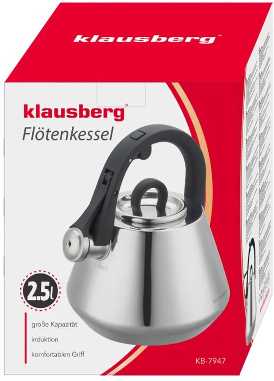 Klausberg 7947 - Whistling kettle - 2.5 litres - Stainless steel - Silver-coloured