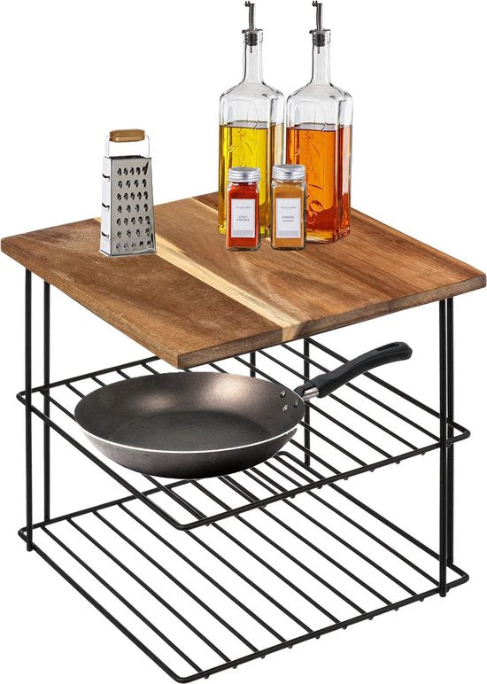 5Five Keukenrek aanrecht organiser - metaal - hout - 24 x 24 x 24 cm - pannenrek
