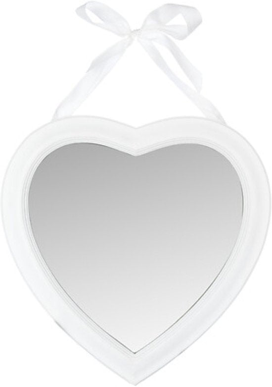 Heart-Shaped Mirror - Wall Mirror with Alexia Ribbon - Decorative Heart Mirror - Modern Mirror for Bedroom & Hallway - 40 cm - White