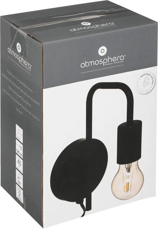 Atmosphera wandlamp zwart – metaal met E27-fitting, 12 x 25 cm – foto 3