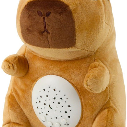 Pluche Capibara met Sterrenprojector - Nachtlampje met 8 Slaapliedjes & Natuurgeluiden - Knuffel met Muziek en Timer - 2 x 1.5V AA-batterijen (niet Inbegrepen) - ca. 24 x 18 x 12 cm - Bruin