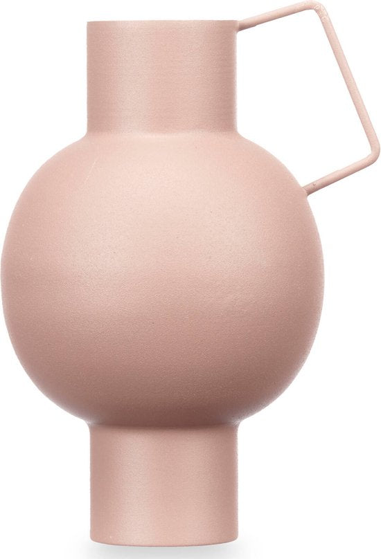 Metalen vaas in pastelroze kleur, hoogte 23 cm