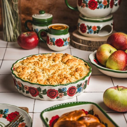 MPLCo - Bakvorm - Ovenschaal - Keramische Taartvorm - Handbeschilderde Ovenschaal - Ronde Bakvorm voor Taart, Quiche & Tarte - Oven, Magnetron & Vaatwasserbestendig - 1.5 Liter - Ø25 cm - Bloemenmotief