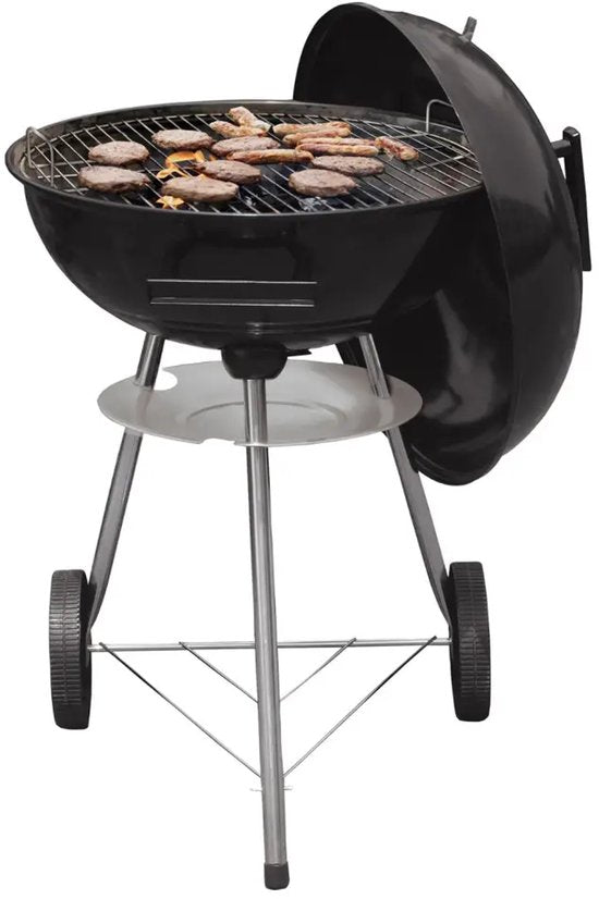 KINGHoff - Houtskool BBQ Grill - Kogelbarbecue met Deksel en Wielen - Tuin BBQ Grill Verrijdbaar - Barbecue met Temperatuurregeling - Buiten Grill - Camping & Terras BBQ - Metaal - Ø43 x 47.5 x 74 cm - Zwart