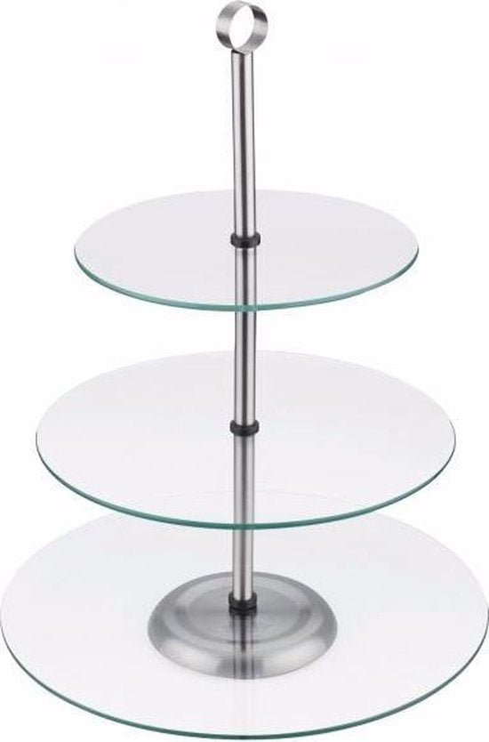 Kinghoff cake stand - 3 tiers - Glass - With gripping ring