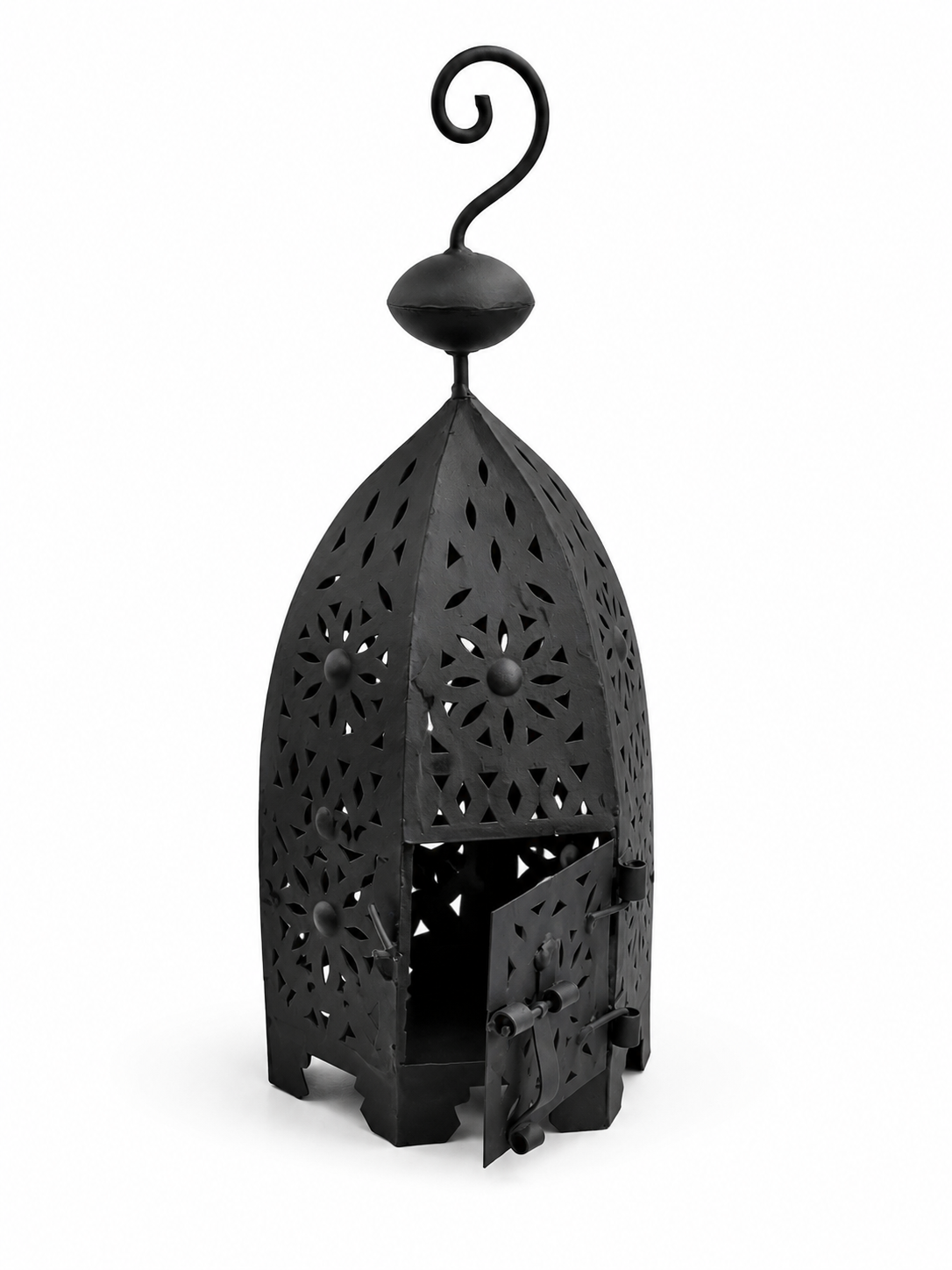 Handgefertigte marokkanische Laterne – Schwarzes Metall – Sechseckiger Kerzenhalter – 42 cm