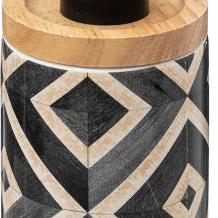 5Five Zeeppompje/dispenser Canvas - zwart - 8 x 19 cm - 270 ml - bamboe/kunststeen