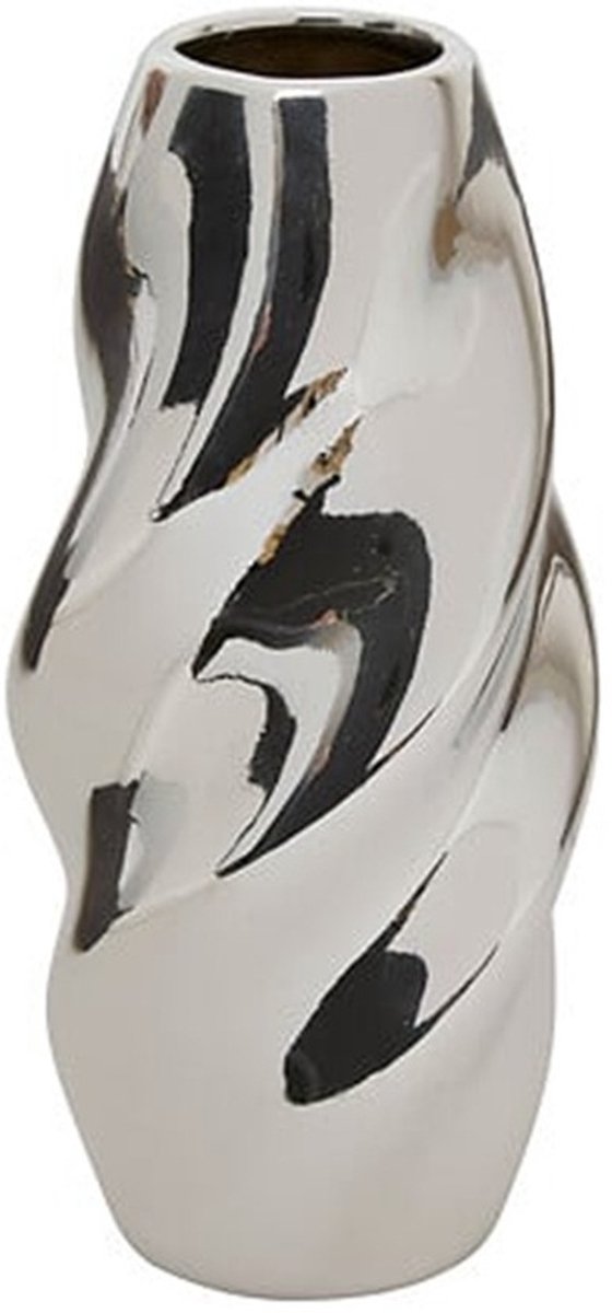 Atmosphera Blumenvase Silver Sky - silber - Keramik - D10 x H21 cm - moderne Form