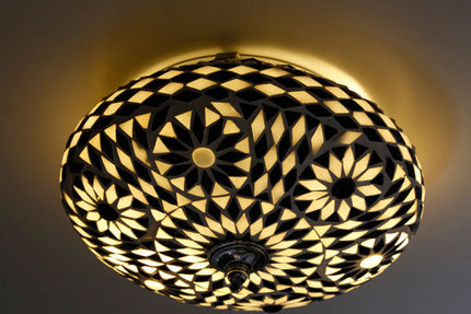 Plafonnière mozaïek Mediteraanse design 25 cm - zwart wit