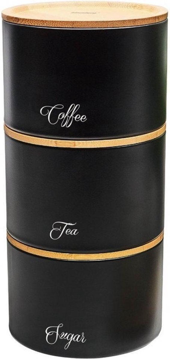 Top Choice - stapelbare voorraad potten - koffie, thee, suiker - zwart