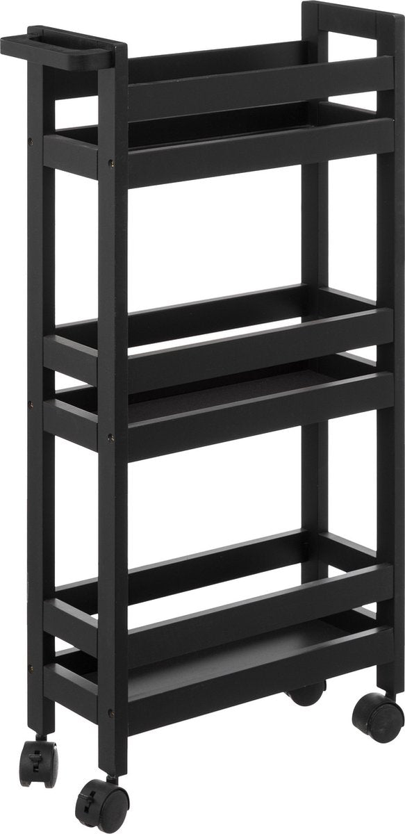 5Five smalle keukentrolley met 3 manden – zwart, 15 x 40 x 75 cm