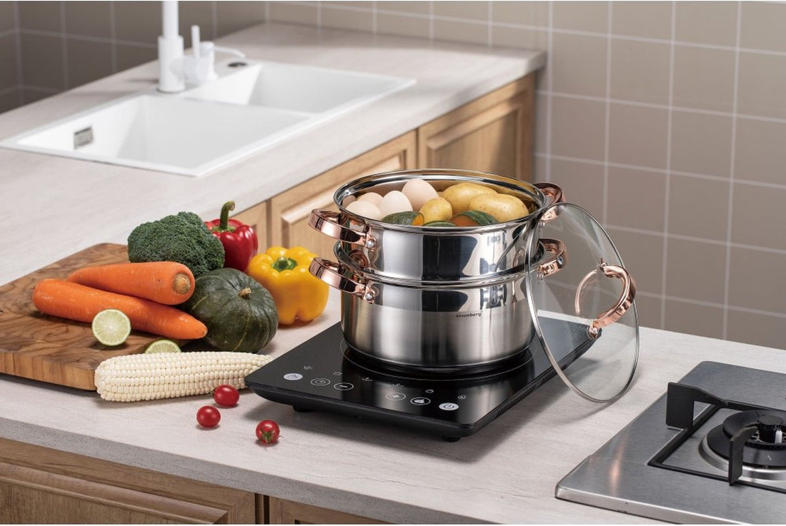 Klausberg 7734 stoompan RVS – 3-delig, Ø 24 cm, 5 liter, alle warmtebronnen – foto 3