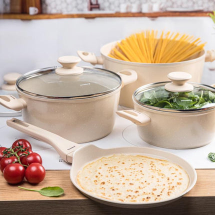 Klausberg KB-7963 Topfset 7-teilig Beige | Marmor-Antihaftbeschichtung | Inklusive Bratpfanne 24 cm | Induktionsgeeignet