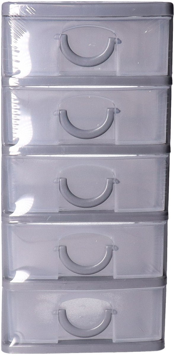 5Five Schubladenelement Kunststoff mit 5 Schubladen – transparent/grau – 9 x 13 x 19 cm – Aufbewahrungsschubladen