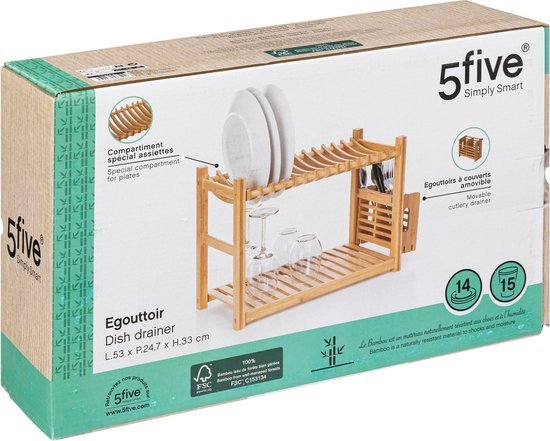 5Five Bamboe Afdruiprek - 2 niveau's - 53x25x33cm - Beige
