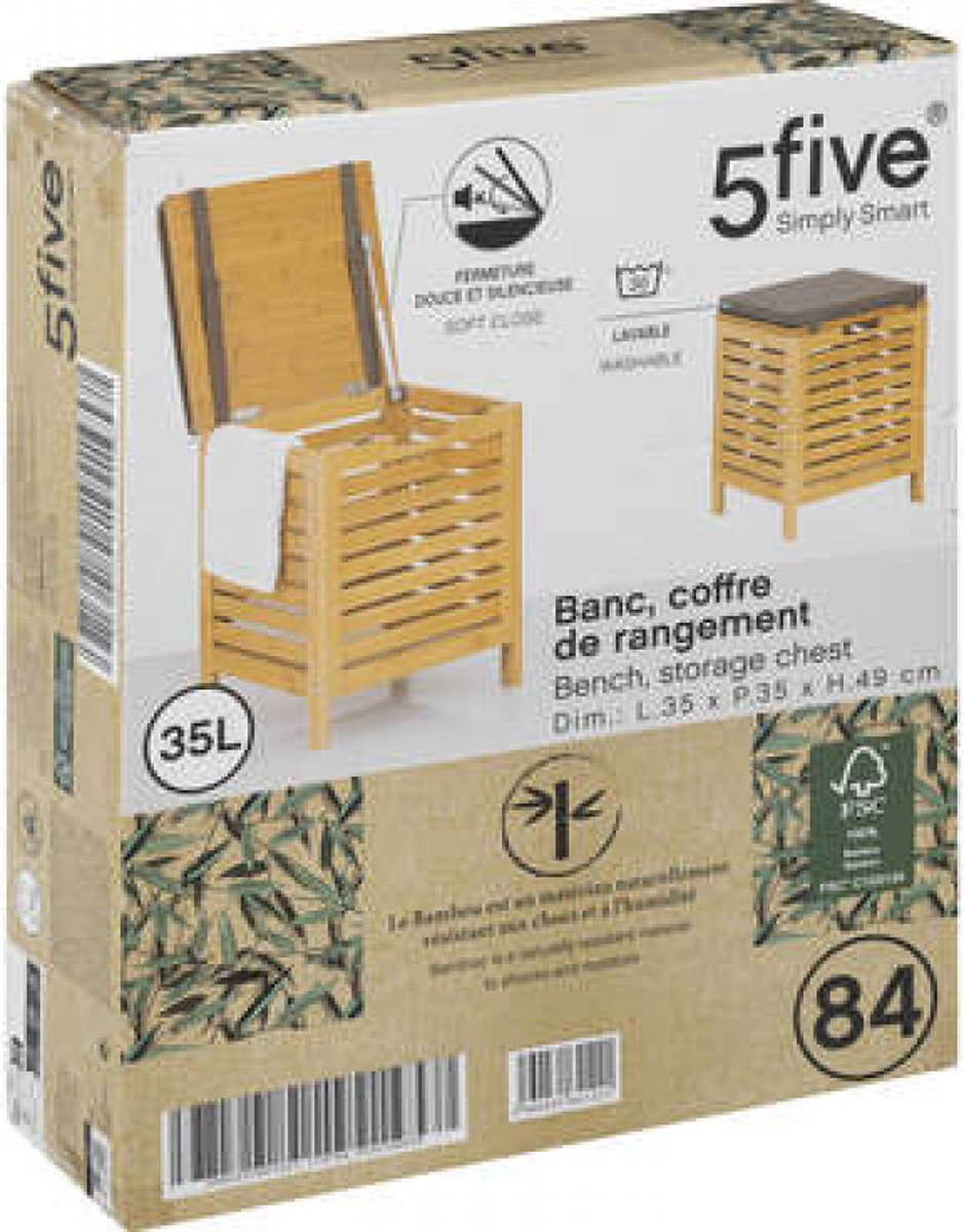 5Five Bamboo storage bench with cushion