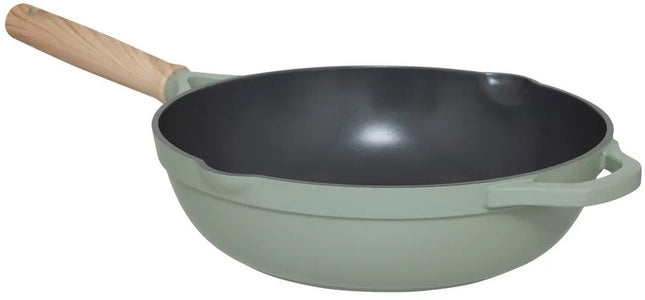5Five Braadpan met glazen deksel - Alle kookplaten geschikt - groen/beige - D28 x H13cm - Souteerpan