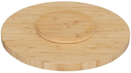 5Five drehbares Serviertablett - Bambusholz - Ø35 cm - hellbraun - rotierend auf hohem Fuß - Tapas - Gebäck - Käse
